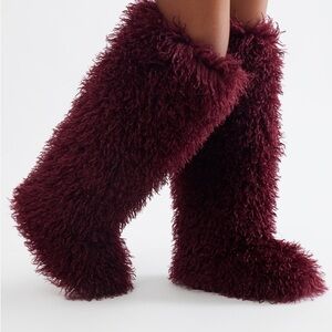 Fashion Nova Burgundy Furry Boots